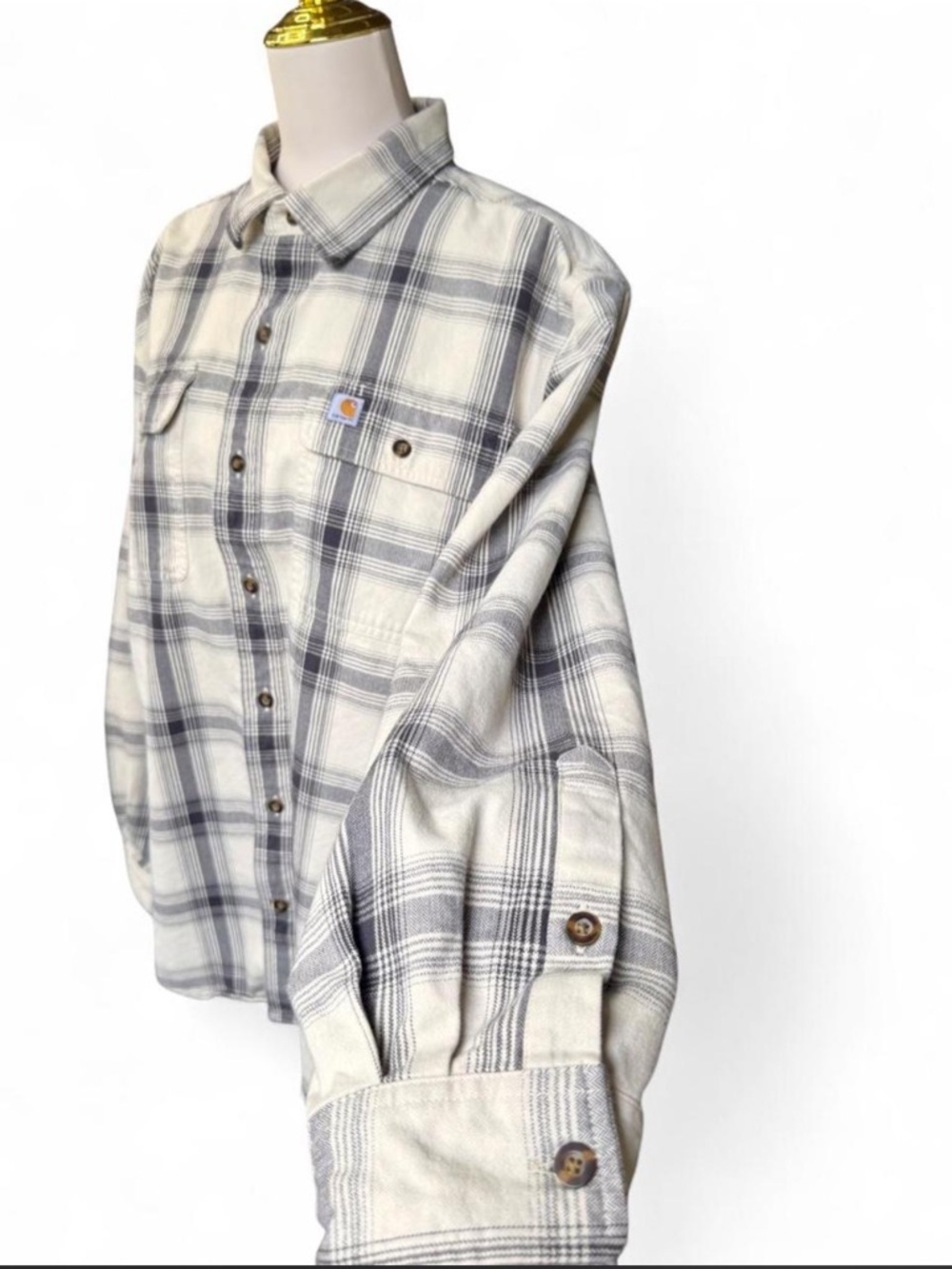 Carhartt Heavyweight Flannel Plaid Shirt Men's Large L Original Fit Cream - Picture 6 of 8